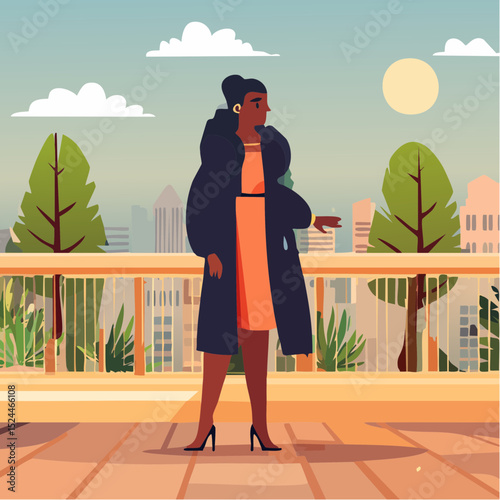 Elegant Woman in Fur Coat Illustration