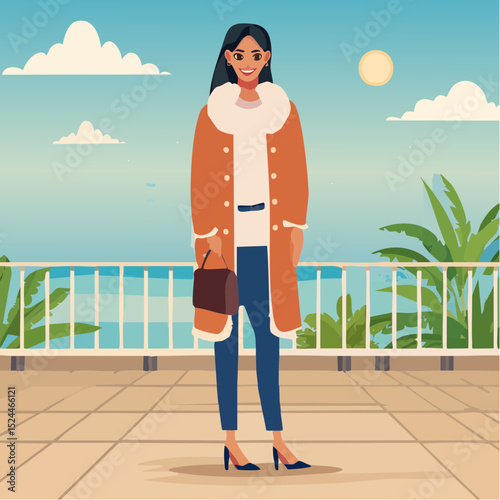 Elegant Woman in Fur Coat Illustration