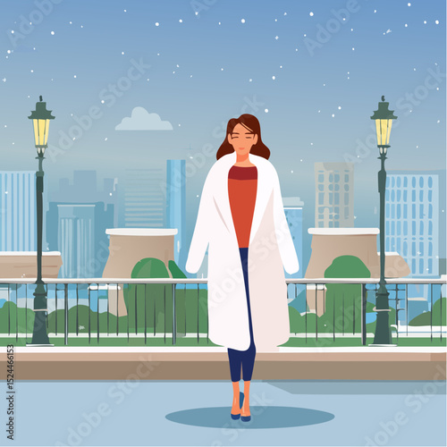 Elegant Woman in Fur Coat Illustration