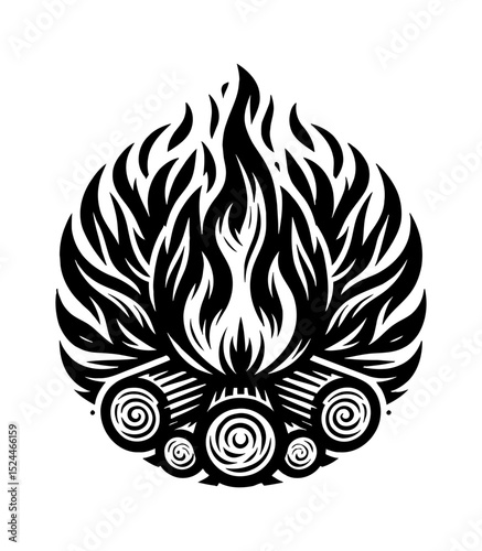 Fire flame isolated on black background, abstract fiery wallpaper, energy concept