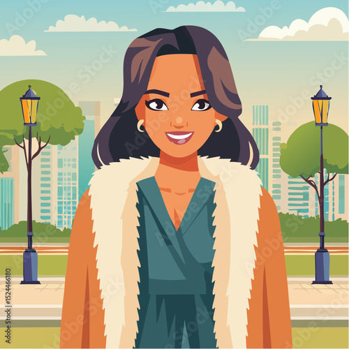 Elegant Woman in Fur Coat Illustration