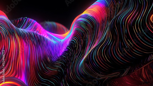 Iridescent abstract waves vibrant neon glow