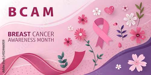 October breast cancer awareness month background with pink ribbon symbol, vector design