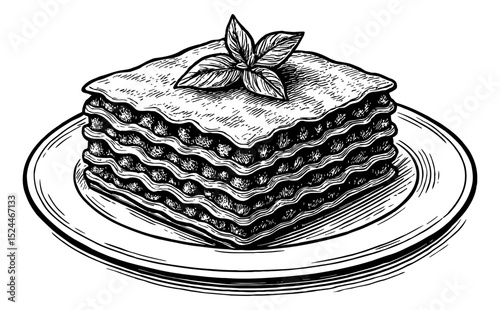 Close up of Baked Lasagna with Melted Cheese and Tomato Sauce on White Background