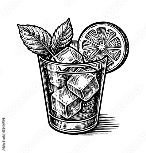 Fresh Lemonade Served in Clear Glass with Lemon Slice on White Background