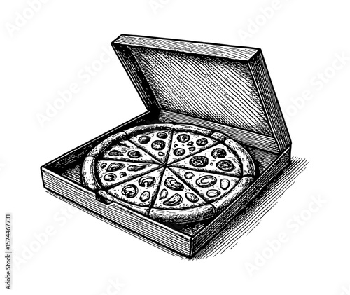Delicious looking freshly baked pepperoni pizza on a black background, ready to eat.