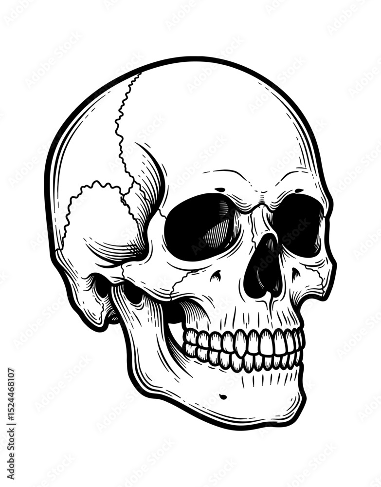 Obraz premium Simple black skull illustration on dark background, for Halloween designs.