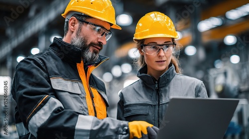 Industrial Engineers Collaborating in a Factory Setting