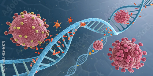 New targeted therapy, breast cancer. microRNA (miR-182-3p) inhibits the telomeric protein TRF2, responsible for tumor. 3D rendering photo