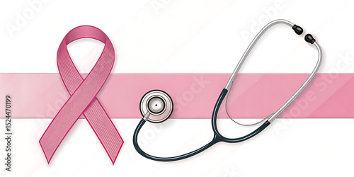 3d realistic icon. Breast cancer awareness concept. Medical stethoscope banner. 