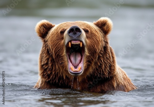 Eurasian brown bear waking up from hibernation - photo