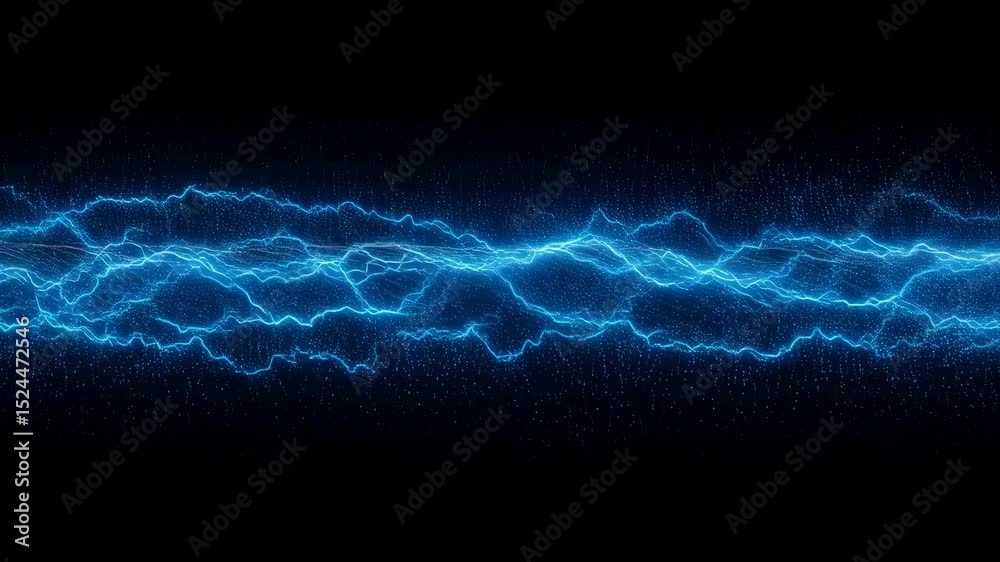Blue electrical discharge forming abstract lightning on a black background. Energy, power, science, and technology animation.