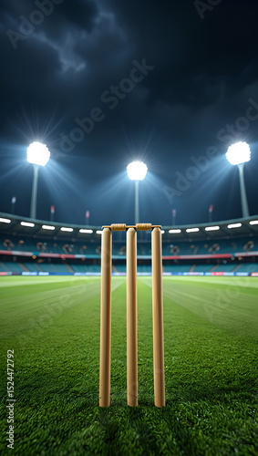 Illuminated Cricket Stumps in a Floodlit Stadium