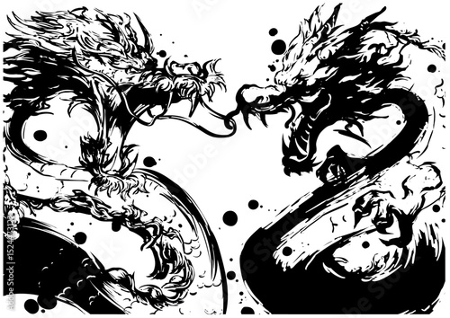 Dragon vs Dragon – Japanese Brush Painting
