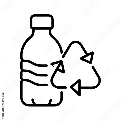 Plastic bottle with recycling symbol in minimalist line art style  
