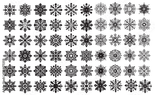 Fine outline icons of winter snow flakes in geometric balance, perfect for cold season artwork and New Year projects