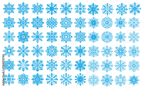 Collection of thin snowflake line icons with elegant symmetry and geometric finesse for seasonal and festive themes like Christmas and winter