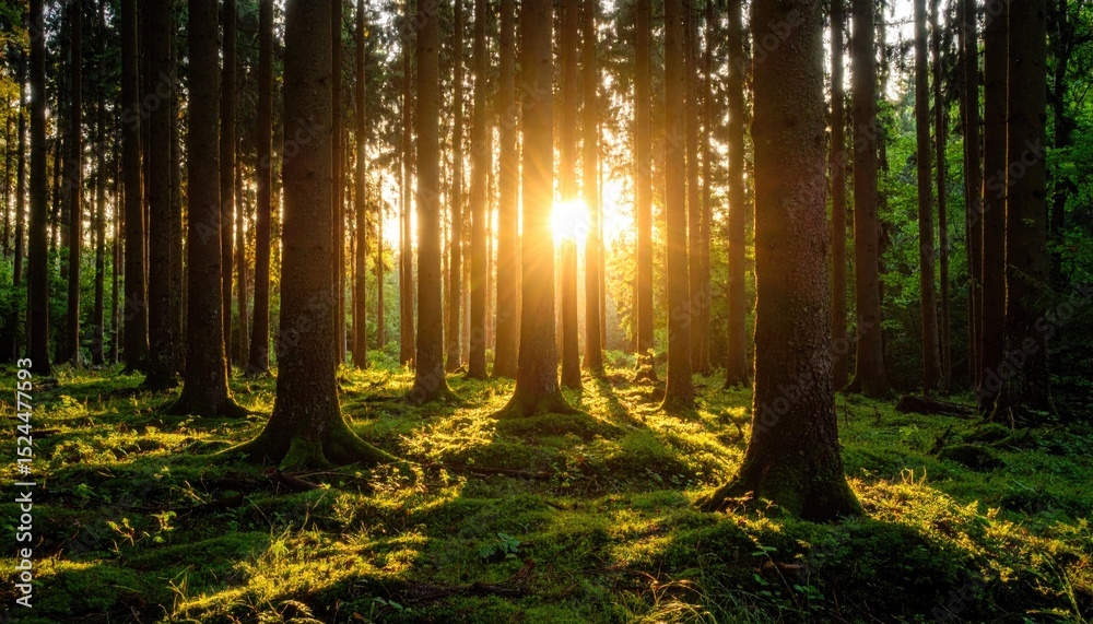 Obraz premium Golden Hour in the Enchanting Forest