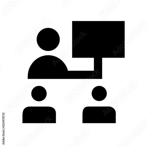 Classroom Lecture Icon:
Minimalist icon depicting a classroom lecture with a teacher and students, suitable for academic and educational applications.