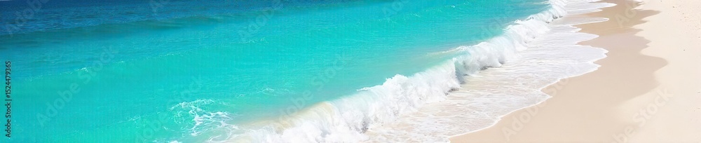 Obraz premium Stunning vibrant turquoise ocean waves crashing on a white sand beach, a breathtaking seascape Perfect for travel, vacation, or summer themes , texture, spray