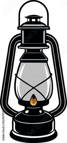 Black Lantern Illustration – Rustic Outdoor Equipment

