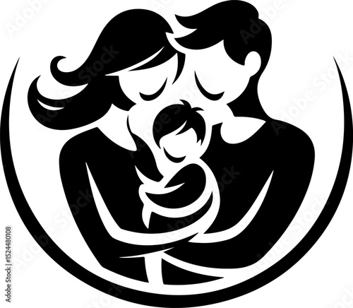 simple family symbol logo icon design silhouette sketch illustration happy father mother and child