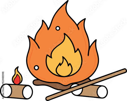 Campfire Illustration – Outdoor Bonfire Symbol

