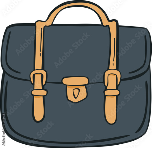 Flat Design Satchel Bag Vector Art - Dark Blue and Tan Graphic for Designers, Great for Adding Simple Icons to Websites, Presentations, and Digital Art.