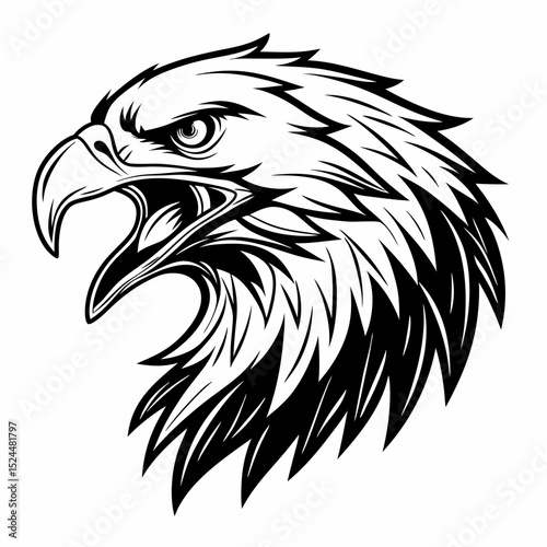 eagle head fierce black and white feather vector art on with background