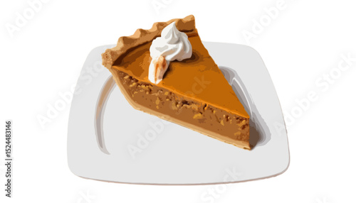 Slice of pumpkin pie with whipped cream isolated on transparent background 