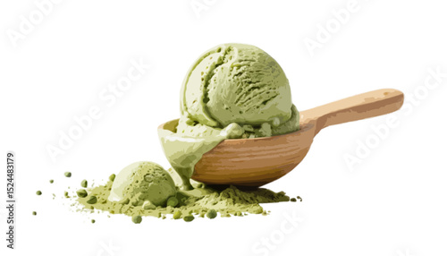 Matcha ice cream scoop isolated on transparent background 