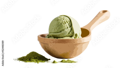 Matcha ice cream scoop isolated on transparent background 