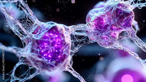 Exploring the intricate details of neuron connections during synaptic transmission in a vibrant biochemical environment