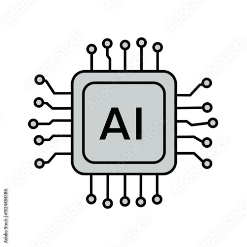 Vector of a computer chip with the acronym "AI" in the middle