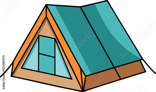 Summer camping forest tent gear hand drawn flat stylish cartoon sticker icon concept isolated
