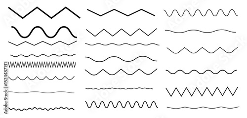 Set of corrugated waves, line flat vector wriggle decoration, vawes line set