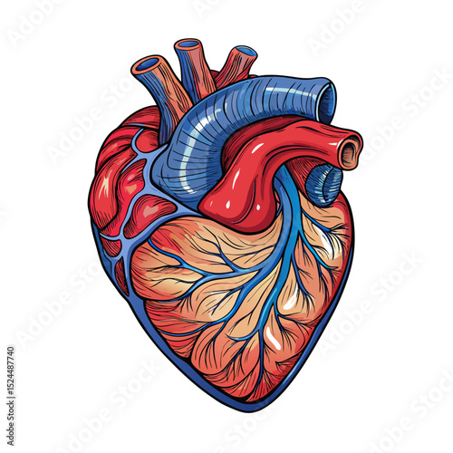 Realistic human heart vector art icon drawing on withe background