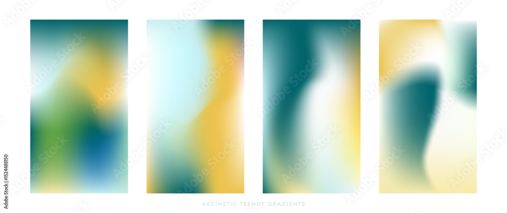 Fototapeta premium Blurry nature stories set. Light blue, green and yellow vertical vector gradient background. Simple soft abstract vector texture. Pastel gradient stories design template for poster, social post, cover