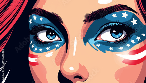 Patriotic representation with face paint closeup, national pride