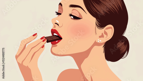 Seductive woman enjoying chocolate treat, indulgence and desire
