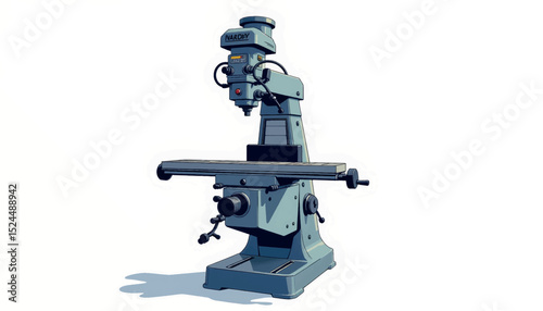 Stylized milling machine illustration in flat vector style, industrial design