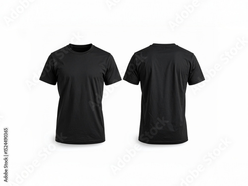 Blank black tshirt front and back isolated on white. Mock up template for design and print