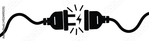 Electric socket featuring a plug. The concept of a 404 error connection. Icon of an electric plug and an unplugged outlet socket. Energy cable disconnection, vector illustration.
