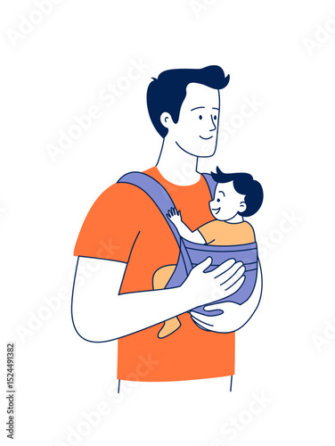 Father Holding Baby in Sling Babywearing Illustration in Flat Style