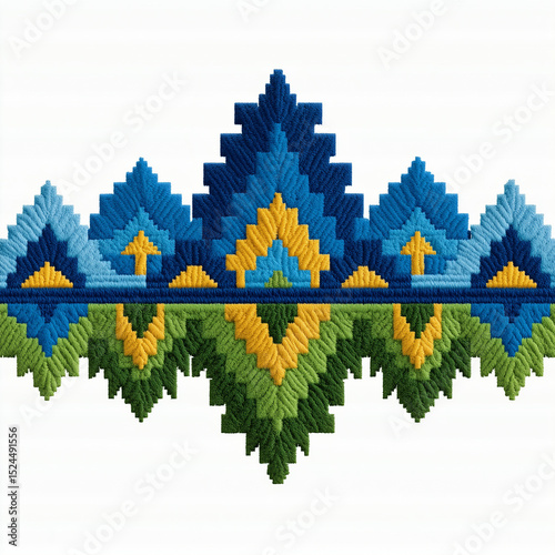 Stylized Aztec-inspired ornamental design in vibrant colors  
