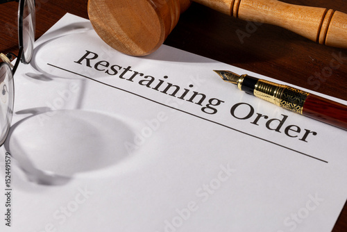 Restraining Order Document on the Desk with Gavel and Pen – Legal Protection and Court Order Concept

