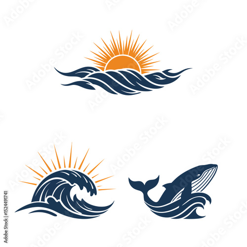 sea waves logo sun waves logo whale waves logo vector  Silhouette,
