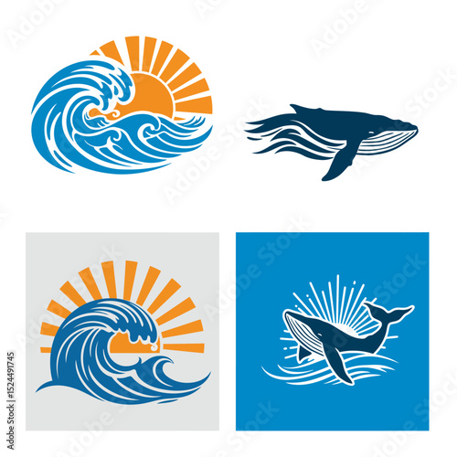 sea waves logo sun waves logo whale waves logo vector  Silhouette,
