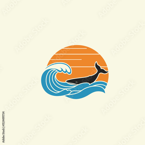 sea waves logo sun waves logo whale waves logo vector  Silhouette,
