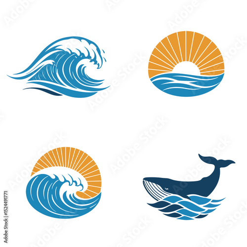 sea waves logo sun waves logo whale waves logo vector  Silhouette,
